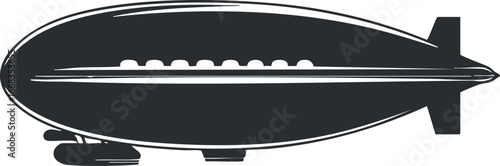 Silhouette illustration of a classic airship or zeppelin flying vehicle in side view for aviation and travel concepts
