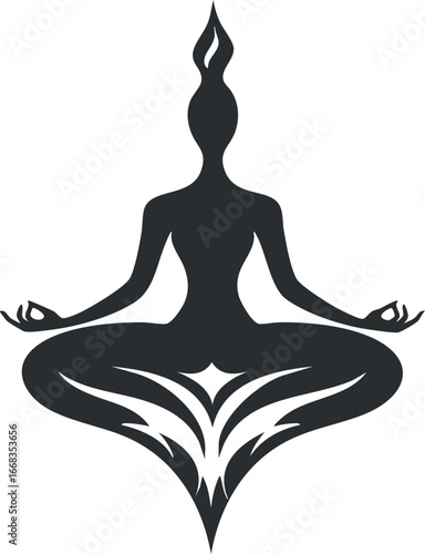 Black silhouette of a person in a seated yoga meditation pose symbolizing inner peace and mindfulness