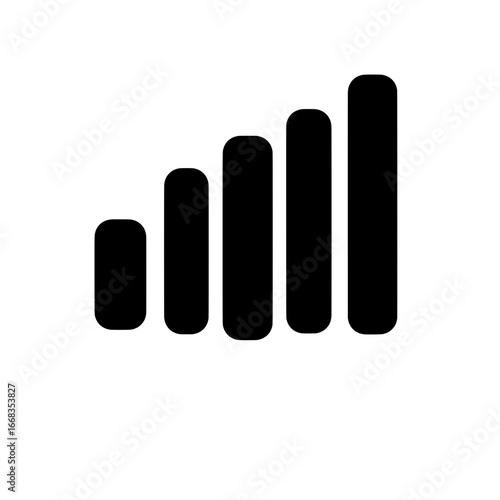 Depiction of a signal strength indicator with increasing bars in black on a white background