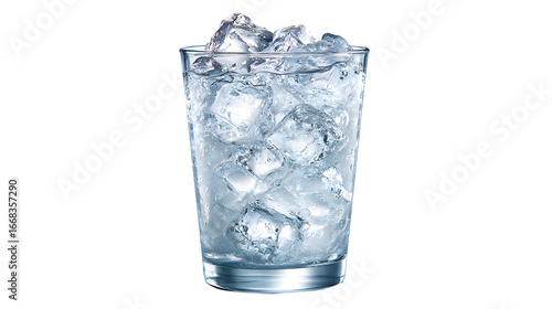 Glass of sparkling water with ice cubes