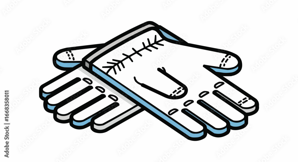Obraz premium Isometric Illustration of a Pair of White Stitched Gloves.