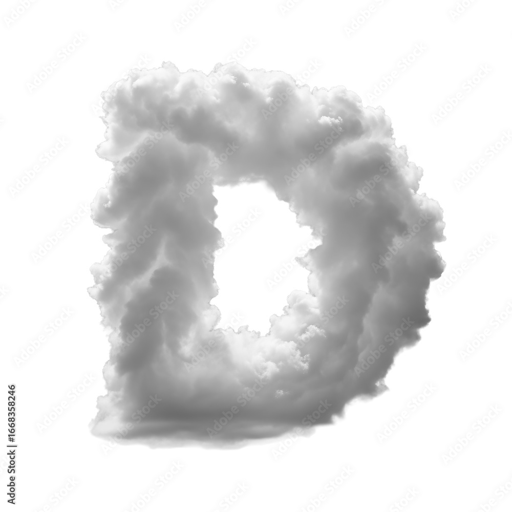 Fototapeta premium The letter D, formed from a cloud, isolated on a white background.