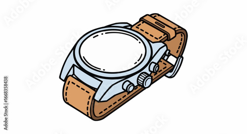 Stylish wristwatch with leather strap and silver casing, a fashionable accessory.