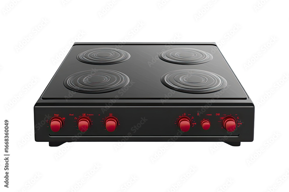 Fototapeta premium A modern black electric stovetop with four burner zones and red controls