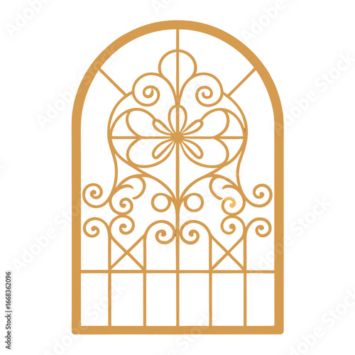 decorative royal palace style iron window grill on white background