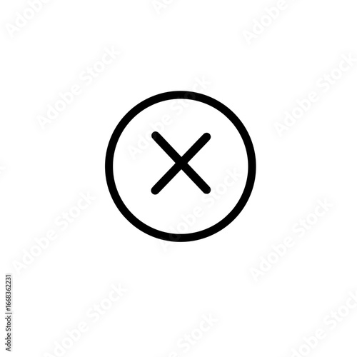 Black outline of an x mark inside of a circle on a white background symbolizing deletion or cancellation