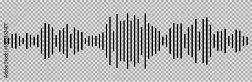 Sound radio wave icon, voice message podcast audio recording. Music waveform pulse, equalizer rhythm symbol. Record level vibration.