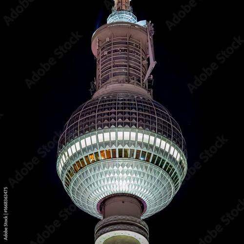 Berlin Fernsehturm Sphere and Upper Structure at Night – Square Crop