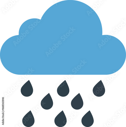 Blue cloud raining dark water drops simple weather icon vector vector
