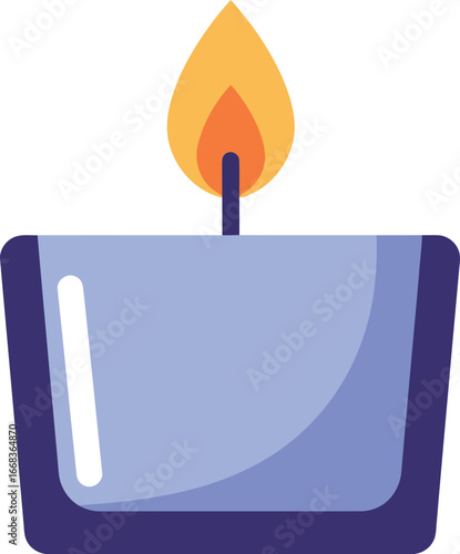 Illuminating candle in purple glass holder gentle flame glow warm ambiance vector