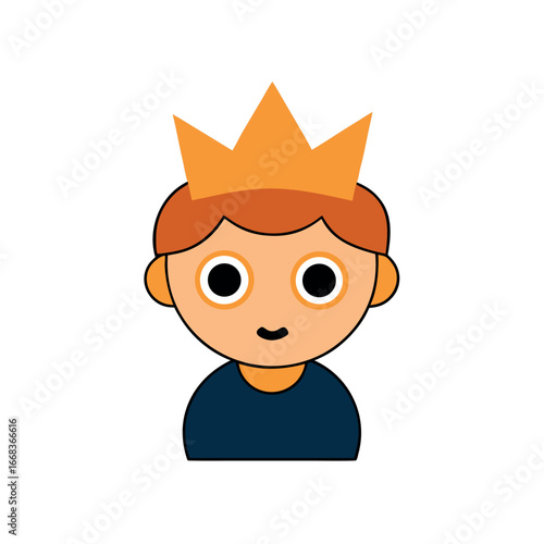 Cute cartoon boy wearing crown pretending as king Vector illustration