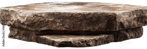 Stacked,  brown stone tabletop.  Natural rock,  rustic design