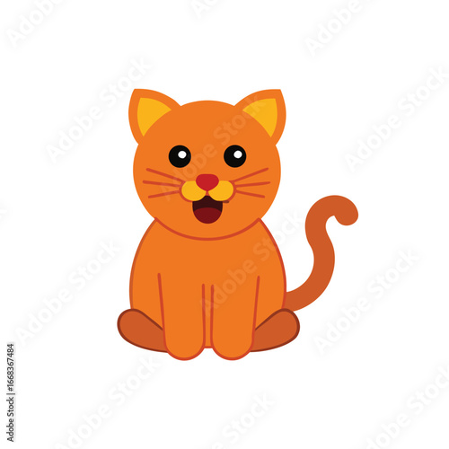 Cute Orange Cartoon Cat Sitting Illustration