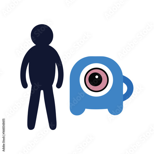 Blue Monster and Human Silhouette