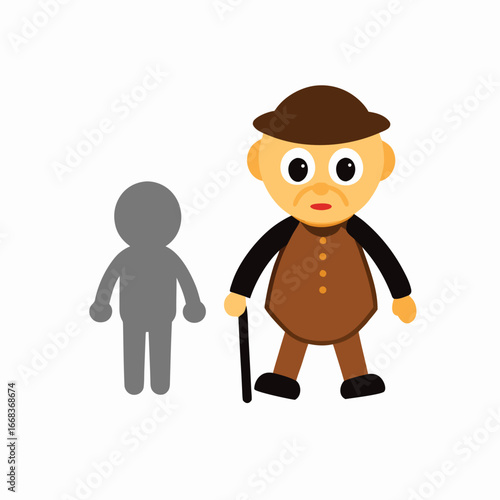 Senior man character with a human silhouette