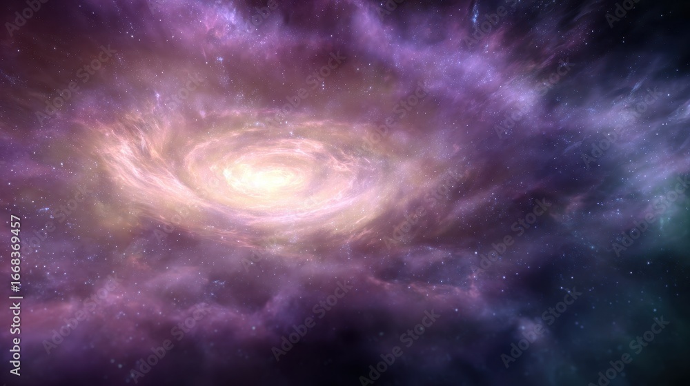 Fototapeta premium Vibrant cosmic swirl of blue and white nebula with brilliant light at the center, surrounded by countless stars in deep space