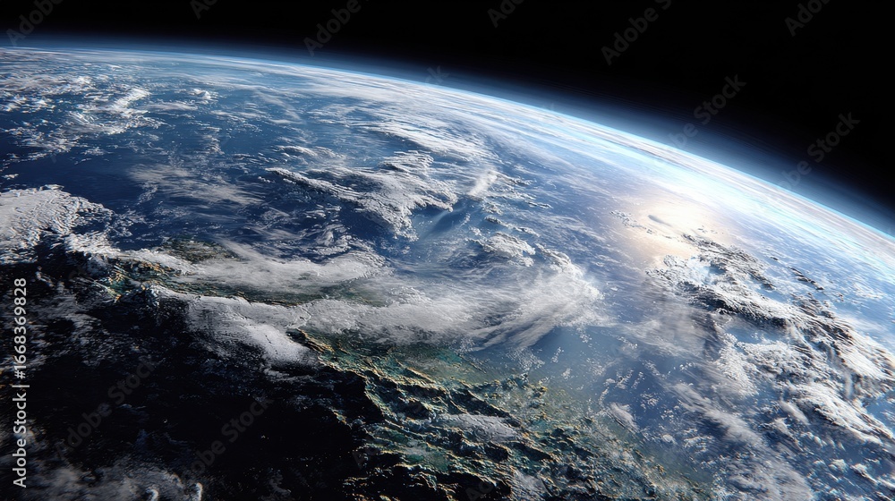 Fototapeta premium View of earth from space showing north america and atlantic ocean during day
