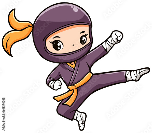 Cute cartoon ninja girl, clipart illustration 