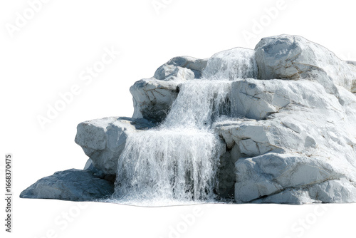 Simulated waterfall cascading down white rocks