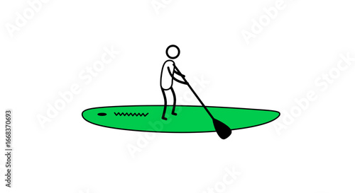 Paddleboarding stick figure on green board vector illustration sport activity water recreation lifestyle on transparent background