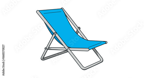 Illustration of a blue deckchair folding beach chair for summer vacation relaxation and leisure time fun on transparent background