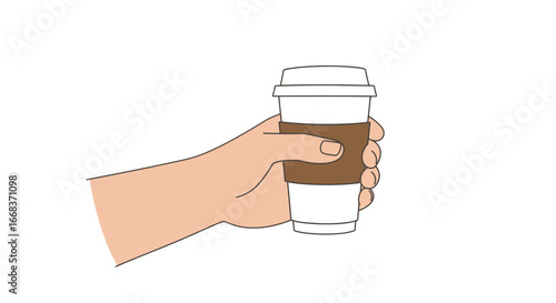 Hand holding coffee cup drink beverage caffeine morning paper cup takeaway refreshment illustration on transparent background
