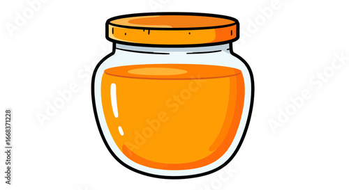 Jar of orange liquid cartoon illustration container sweet food ingredient healthy natural product on transparent background