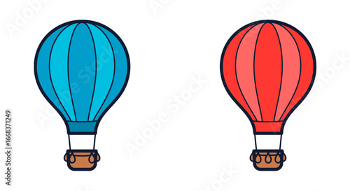 Two hot air balloons illustration vector graphic design colorful air travel adventure journey vacation on transparent background