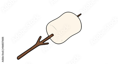 Marshmallow on stick campfire treat dessert sweet snack food camping picnic cartoon illustration drawing on transparent background