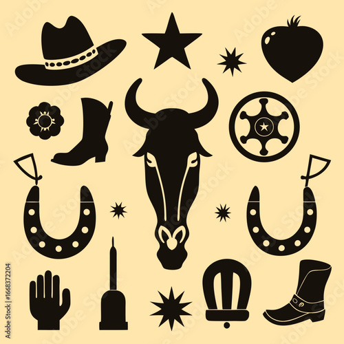 Western cowboy elements collection vector illustration scalable icons for adobe stock vector