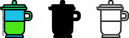 A collection of sippy cup icons in color, silhouette, and outline styles.