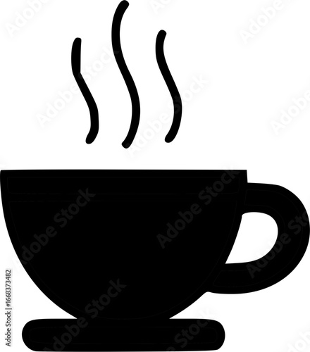 Simple black icon of a hot beverage cup with rising steam, minimalist design.