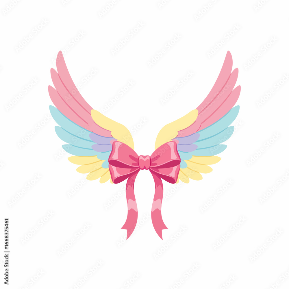 Obraz premium Colorful Pastel Wings with a Pink Bow.