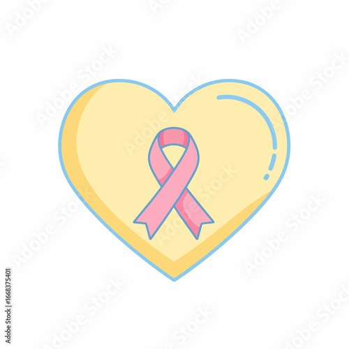 Heart with Pink Ribbon: Breast Cancer Awareness Symbol in Pastel Colors.