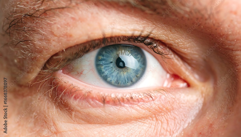 Fototapeta premium Close Up of a Light Blue Eye with Visible Blood Vessels and Eyelashes