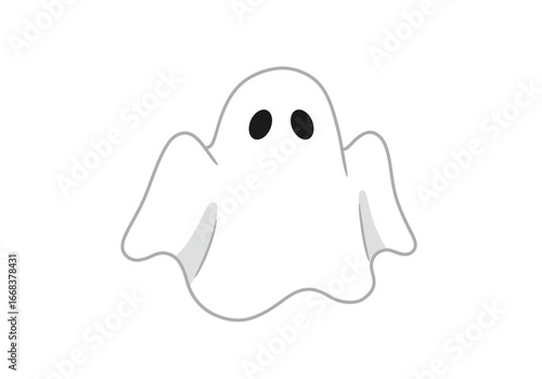 A simplistic white ghost with dark round eyes