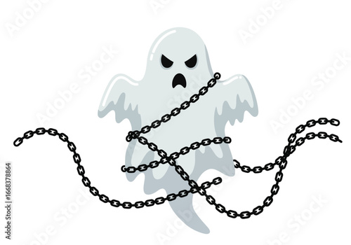Ghost wrapped in chains with an angry face