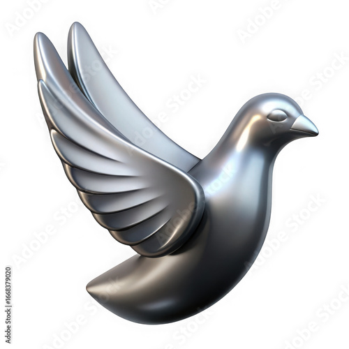 Silver 3D Dove with Wings Spread in Flight on Black Background pigeon bird isolated on a transparent background