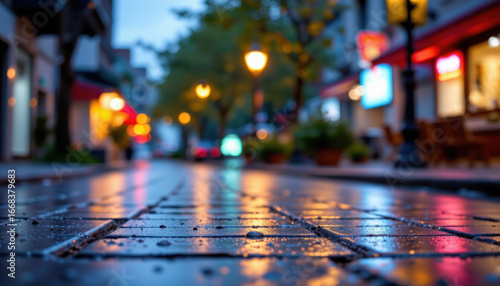 Wallpaper Mural Wet City Street Scene with Nighttime Reflections Torontodigital.ca