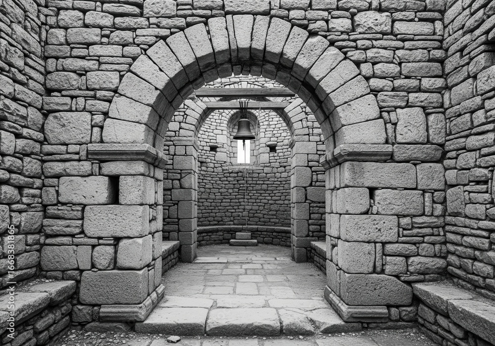 Fototapeta premium Ancient Stone Ruins with a Bell