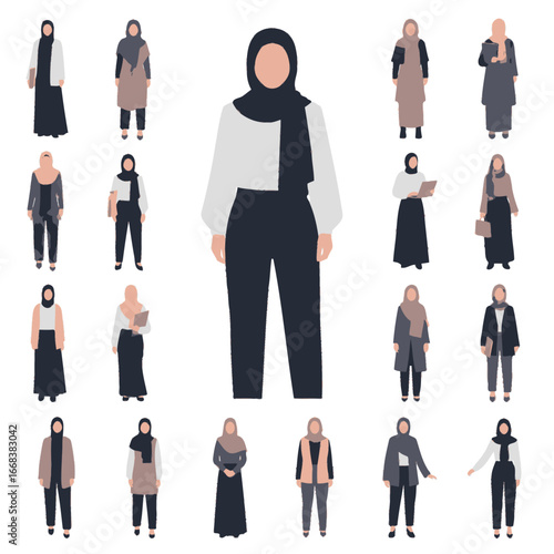Vector elements set of women hijab fashion