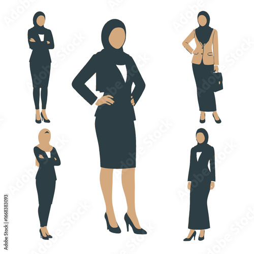 Vector element set women hijab fashion formal office style