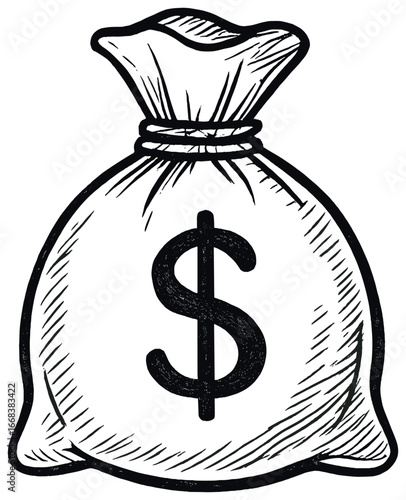 Money bag vector illustration: currency, finance, wealth symbol for economic concepts