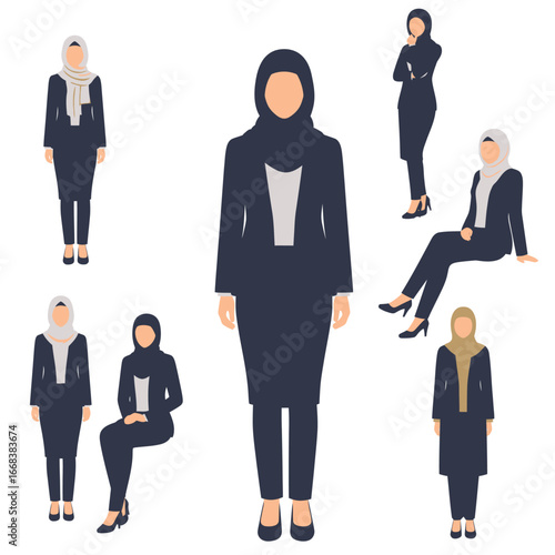 A set of vector elements of formal hijab muslim women with suits
