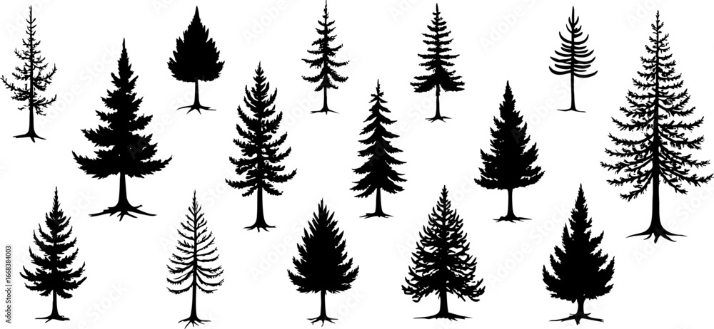  Evergreen Pine Tree Silhouette Collection