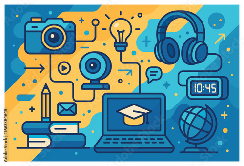Digital learning vector: e-learning, education technology, and online study tools for innovation
