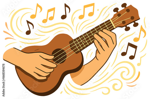 Strumming ukulele melody vector: musical instrument art for beginners and enthusiasts