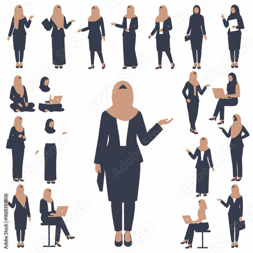 A set of vector elements of islamic women hijab fashion style dress