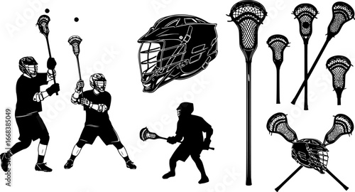 Lacrosse silhouettes, Lacrosse bundle silhouettes, Lacrosse stick silhouettes, Lacrosse helmet silhouette, Lacrosse stick and helmet svg, Lacrosse stick clipart, Lacrosse stick vector illustration.