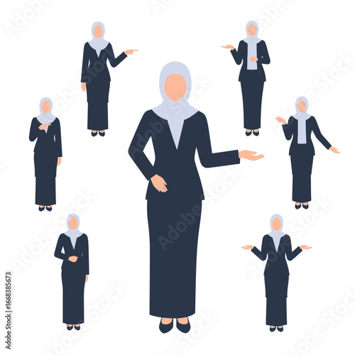 A set of vector elements of islamic women hijab fashion style dress